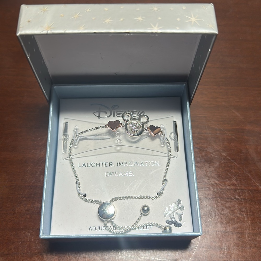 NEW LA Rocks DISNEY BOLO BRACELET Laughter Imagination Dreams Silver Plate 1 sz